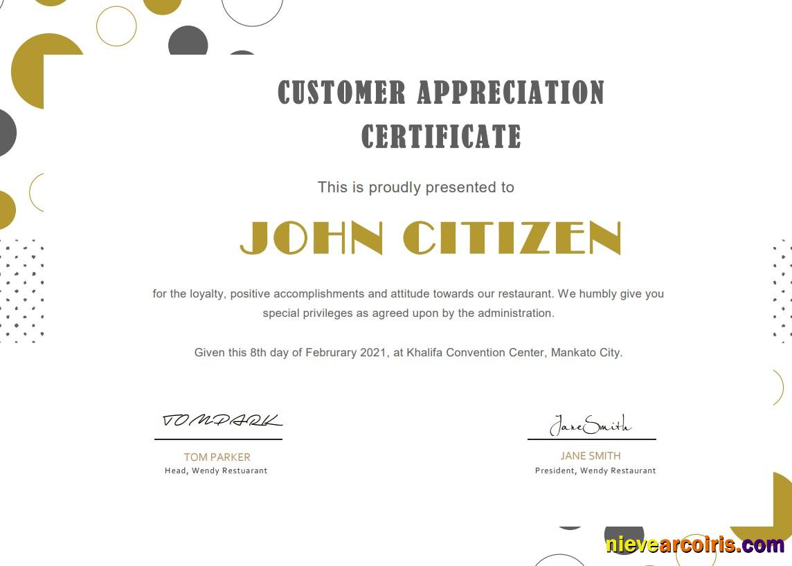USA Customer Appreciation Certificate